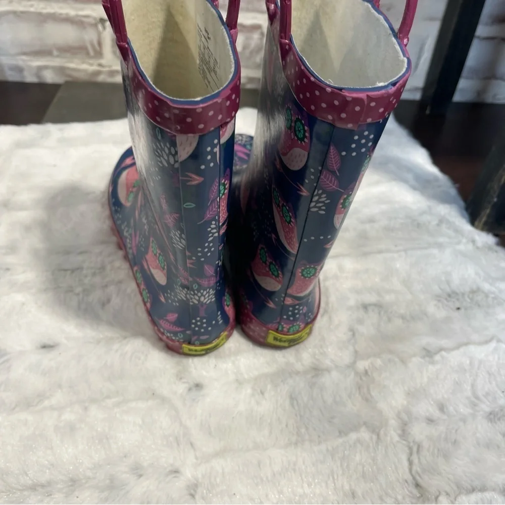 Western Chief Kids Owl Print Rain Boots - Pink and Navy youth size 3